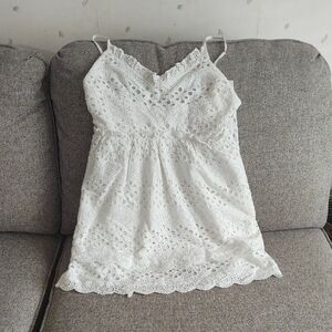 White Lace Trim Dress with Ruffled Details